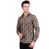 Black And Gold Greek Key Mens Slim Fit Designer Dress Shirt - tailored Cotton Shirts for Work and Casual Wear